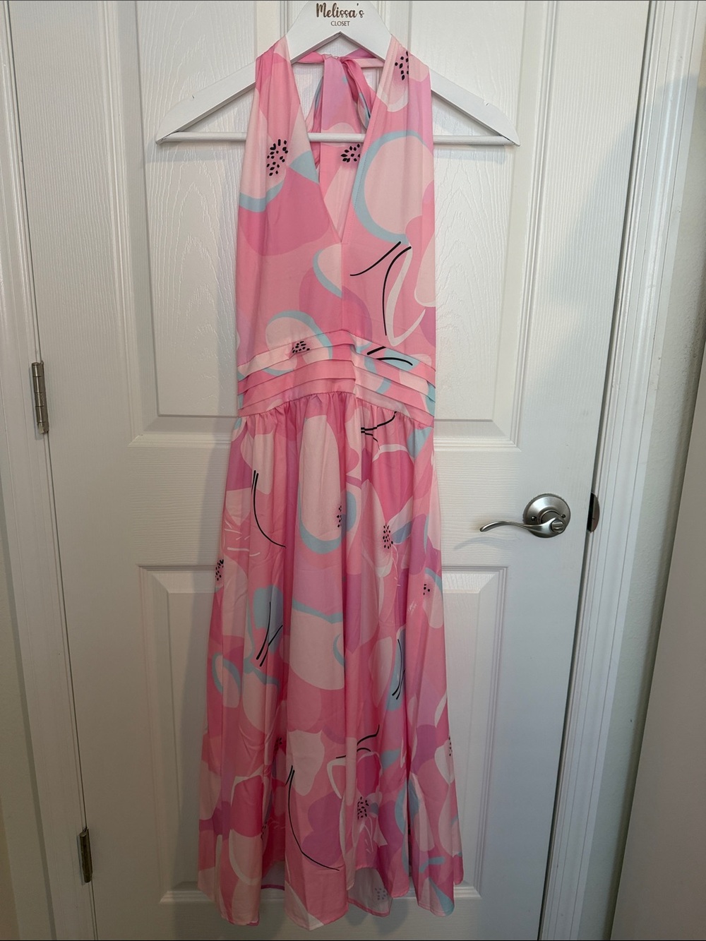 SHEIN Pink Floral Halter Maxi Dress